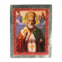 Икона настольная &quot;Николай Чудотворец&quot; камень змеевик 9х7,2х3 см — 