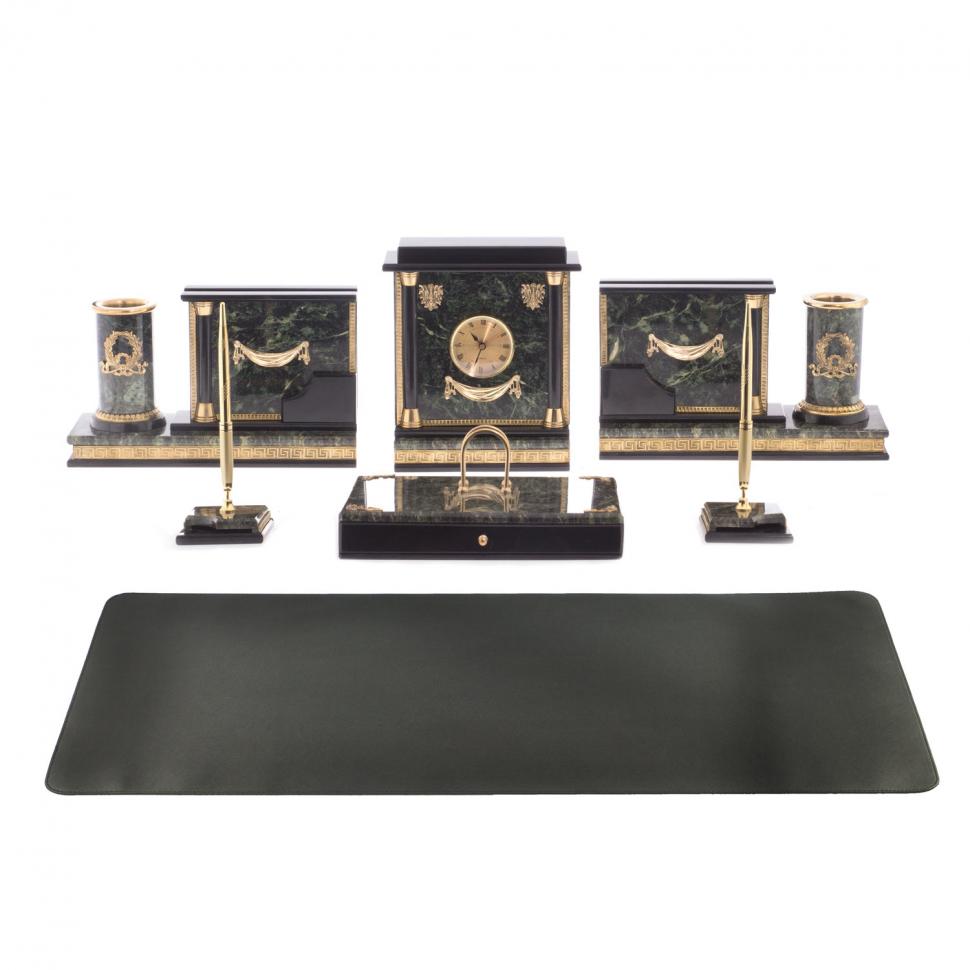 Письменный набор из змеевика "Цезарь" с накладкой на стол фото 1 — 