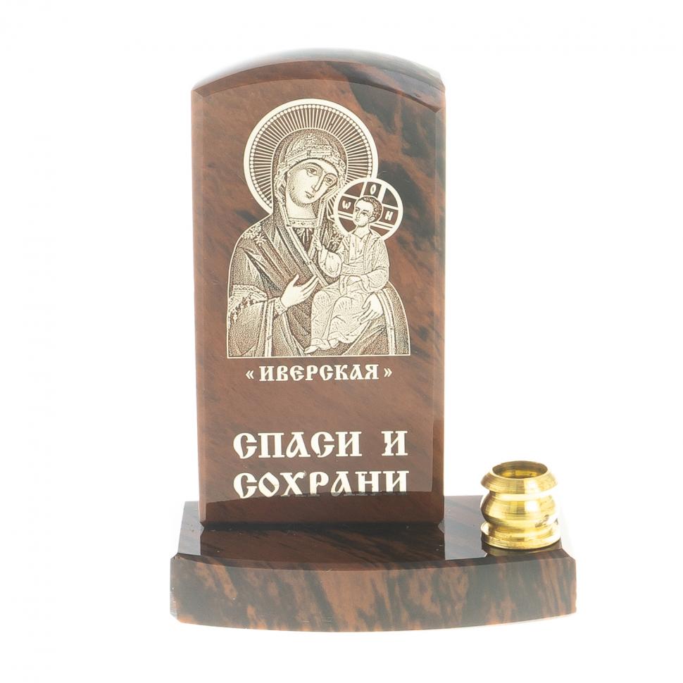 Икона с подсвечником "Иверская" камень обсидиан фото 1 — 