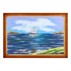 Картина &quot;Парусник&quot; багет 46х66 см, каменная крошка — 