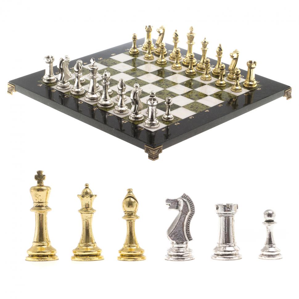 Шахматы турнирные "Стаунтон" доска 40х40 см мрамор змеевик фото 1 — 