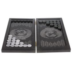 Нарды с гравировкой &quot;Герб СССР / герб РФ&quot; камень гранит — 