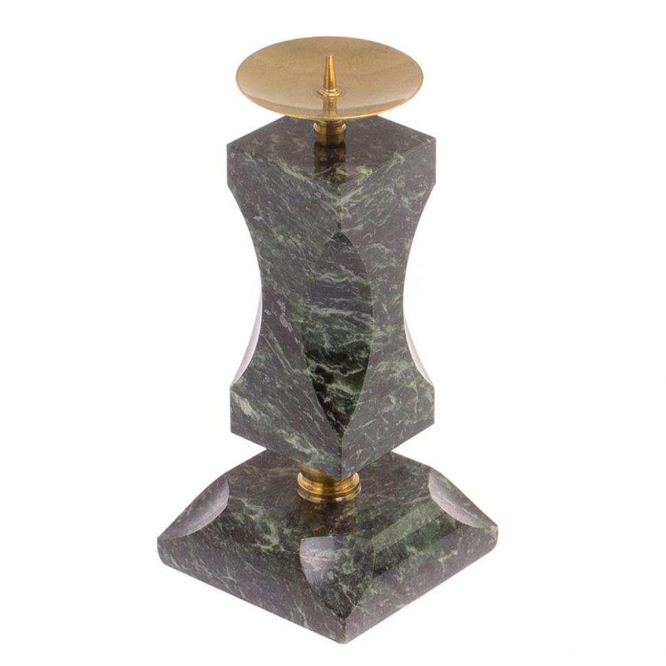 Подсвечник фигурный из темно-зеленого змеевика фото 1 — 