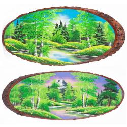 Панно на срезе дерева &quot;Лето&quot; горизонтальное 60-65 см каменная крошка — 