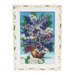 Картина из каменной крошки &quot;Букет сирени&quot; 20х30 см в багете синий фон — 