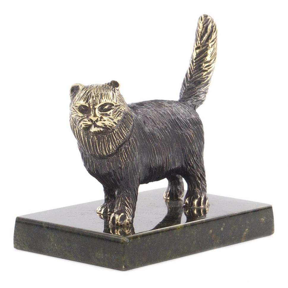 Статуэтка из бронзы на подставке из змеевика "Кот" фото 1 — 