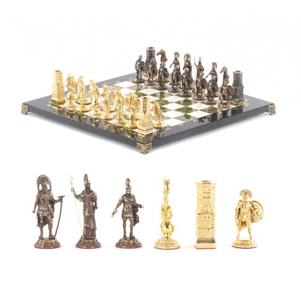 Шахматы из бронзы "Спарта" доска из камня 40х40 см фото 1 — 