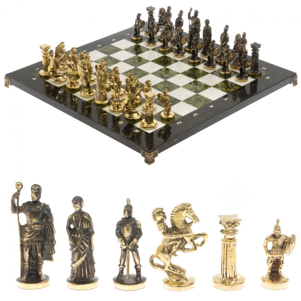 Шахматы "Римские" бронза 44х44 см из мрамора и змеевика фото 1 — 