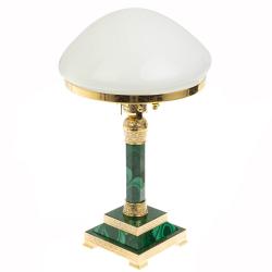 Лампа настольная из малахита с белым плафоном — 
