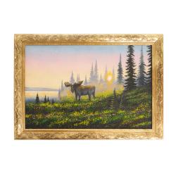 Картина из каменной крошки &quot;Лось на рассвете у реки&quot; багет 49х69 см — 