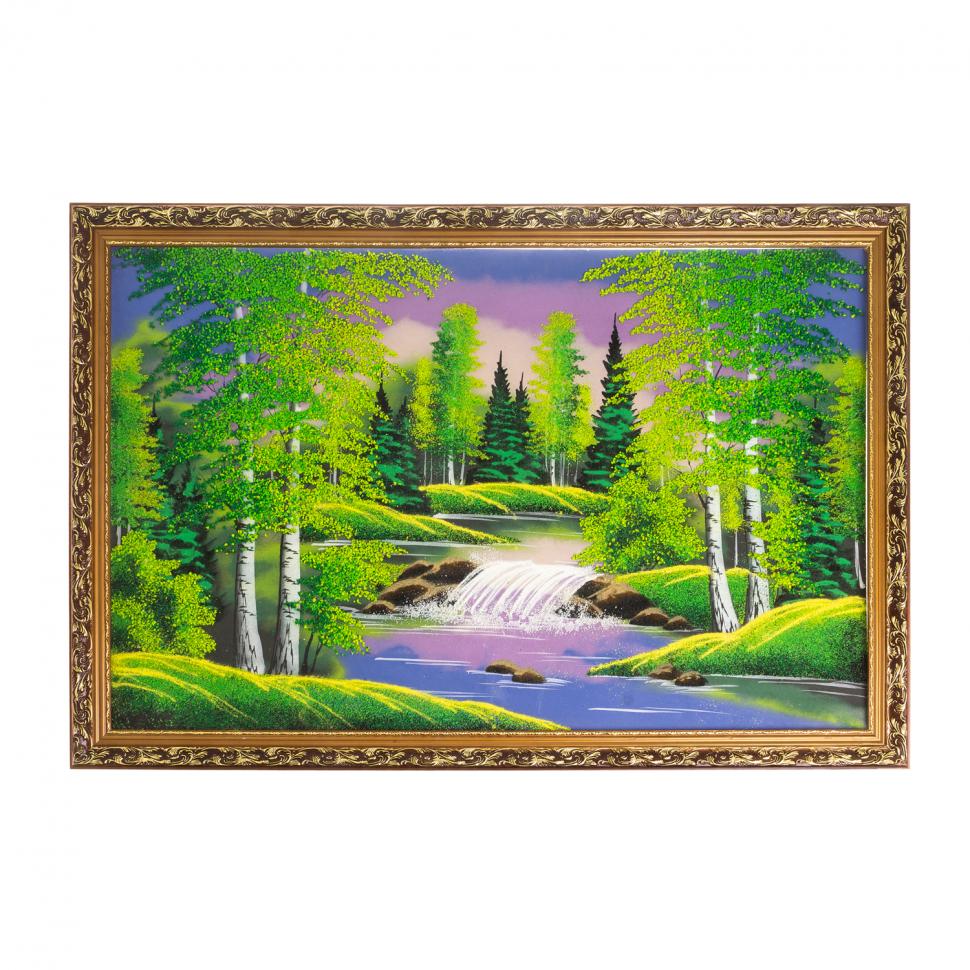 Картина "Лесной водопад" 56х86 см, рисунок каменная крошка фото 1 — 