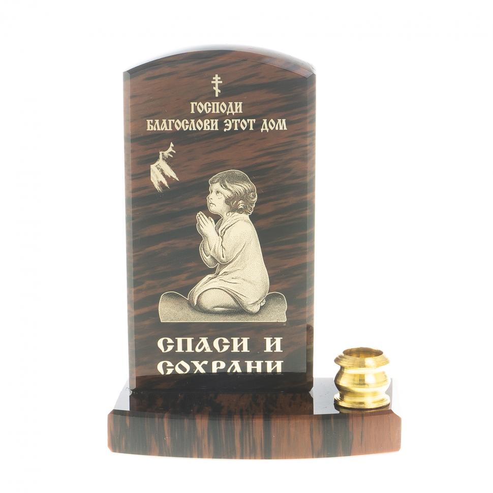 Оберег с подсвечником "Благослави этот дом" камень обсидиан фото 1 — 