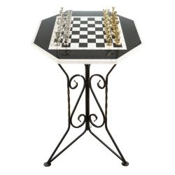 Шахматный стол &quot;Дискобол&quot; мрамор, змеевик на металлической подставке — 