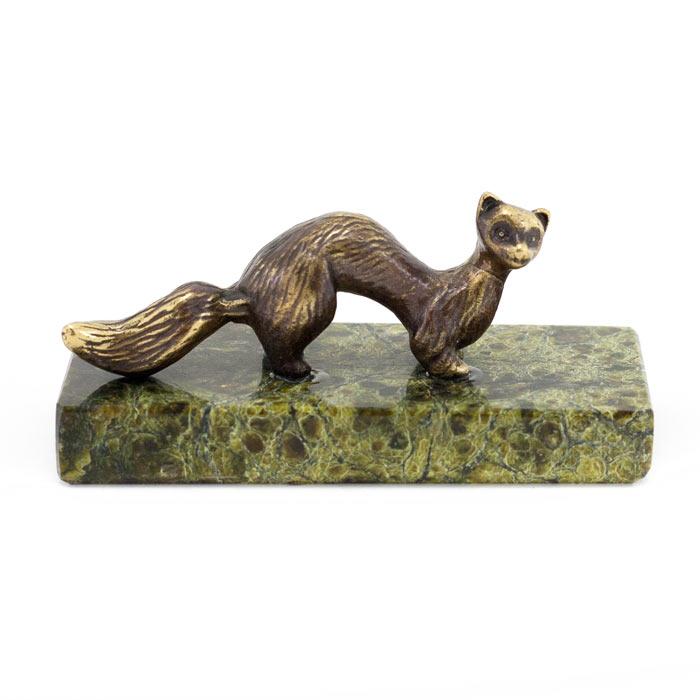 Статуэтка из бронзы на подставке из змеевика "Соболь" фото 1 — 