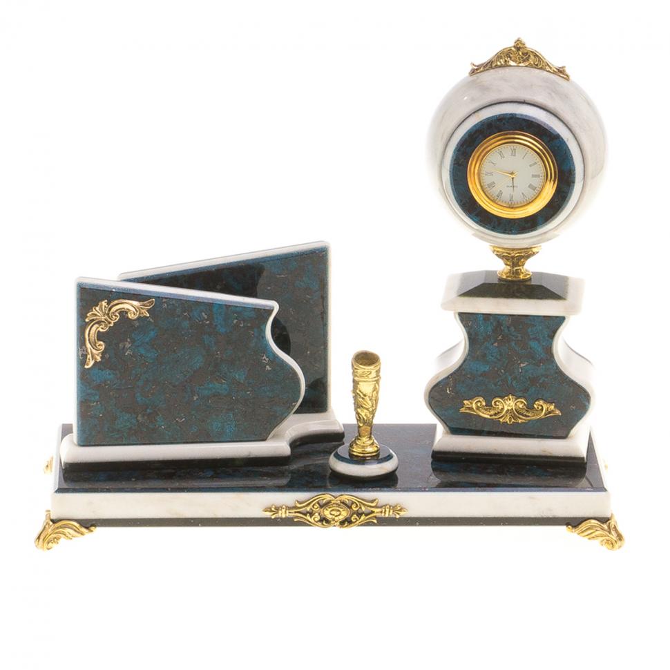 Письменный мини-набор с визитницей мрамор, лабрадорит фото 1 — 