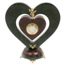 Декоративные часы «Сердце с ангелом» камень змеевик мрамор — 