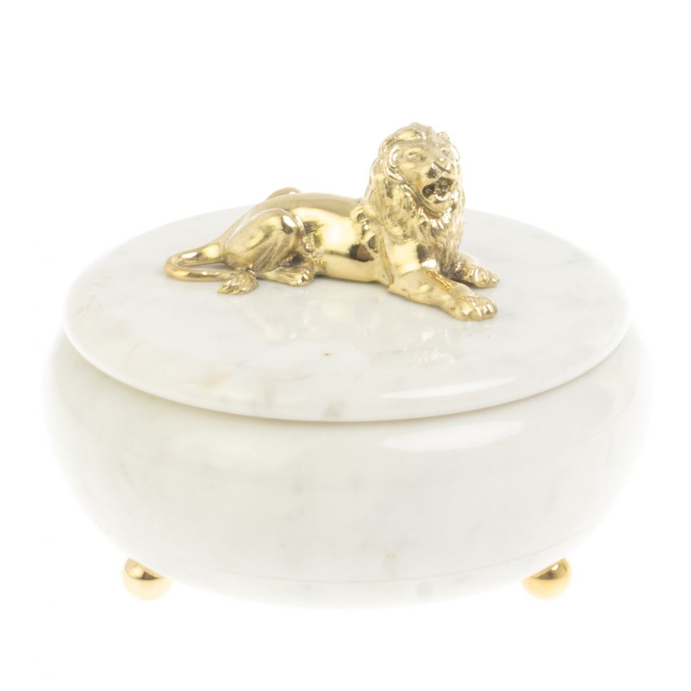 Шкатулка "Лев" из белого мрамора 15х15х12 см фото 1 — 