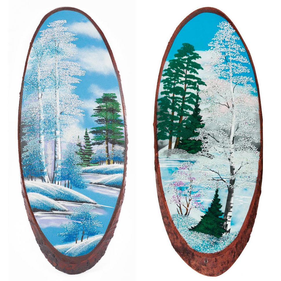 Панно на срезе дерева "Зима" вертикальное 60-65 см каменная крошка фото 1 — 