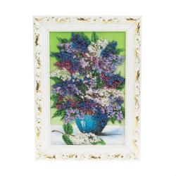 Картина из каменной крошки &quot;Букет сирени&quot; 20х30 см в багете зеленый фон — 