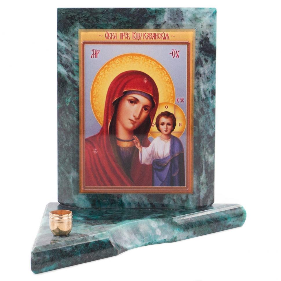 Икона с подсвечником Казанская малая змеевик 9,5х9,5х10 см фото 1 — 