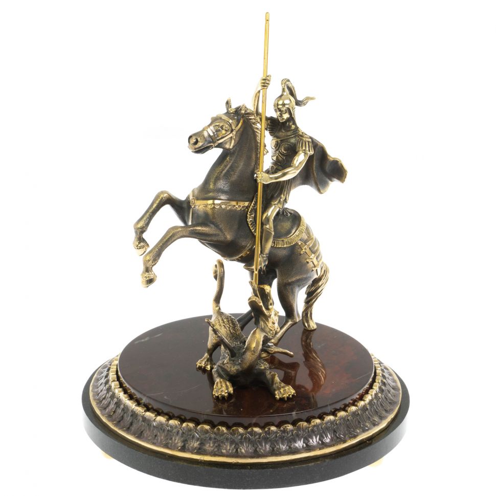Cтатуэтка "Святой Георгий Победоносец" из бронзы и яшмы фото 1 — 