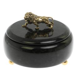 Шкатулка &quot;Лев&quot; из черного змеевика 15х15х11 см — 