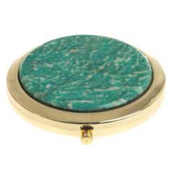 Зеркало круглое из камня амазонит цвет золото — 