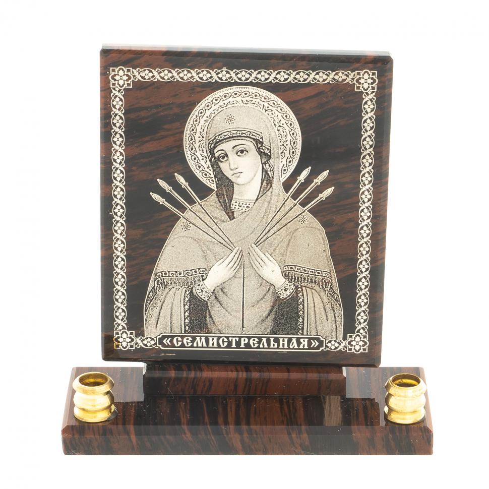 Икона настольная "Семистрельная" из обсидиана с подсвечниками фото 1 — 