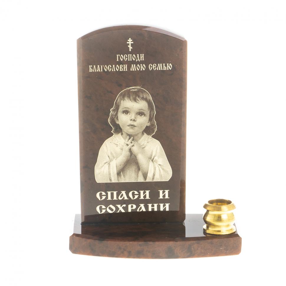 Оберег с подсвечником "Благослави мою семью" камень обсидиан фото 1 — 