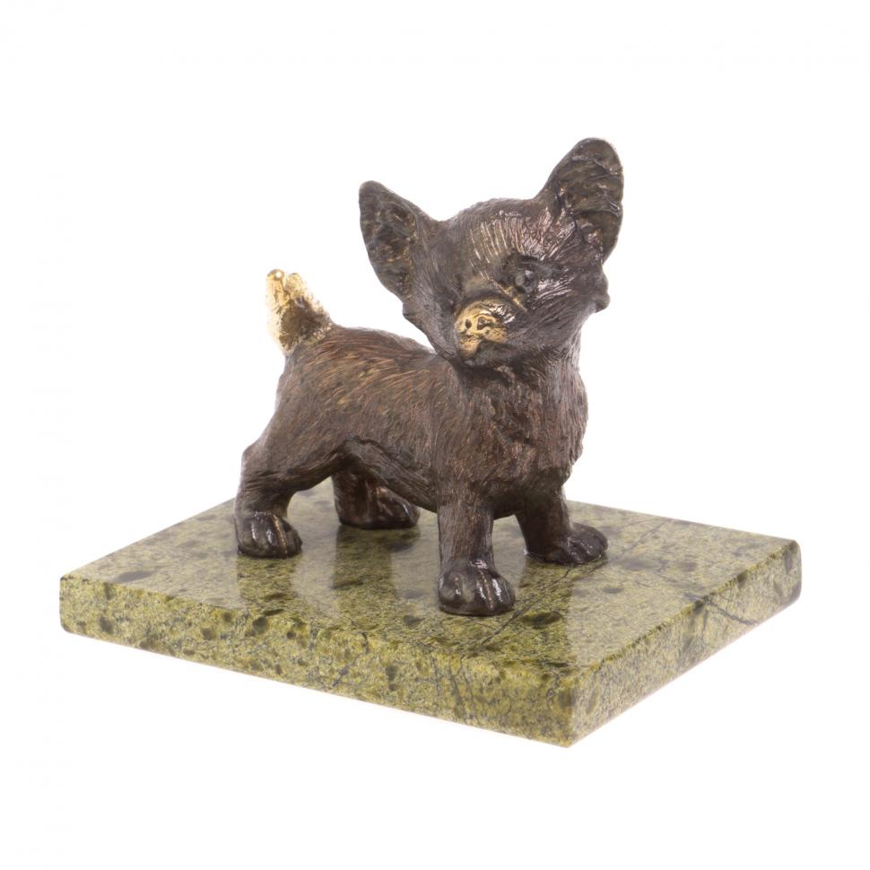 Статуэтка из бронзы "Чихуахуа" змеевик фото 1 — 