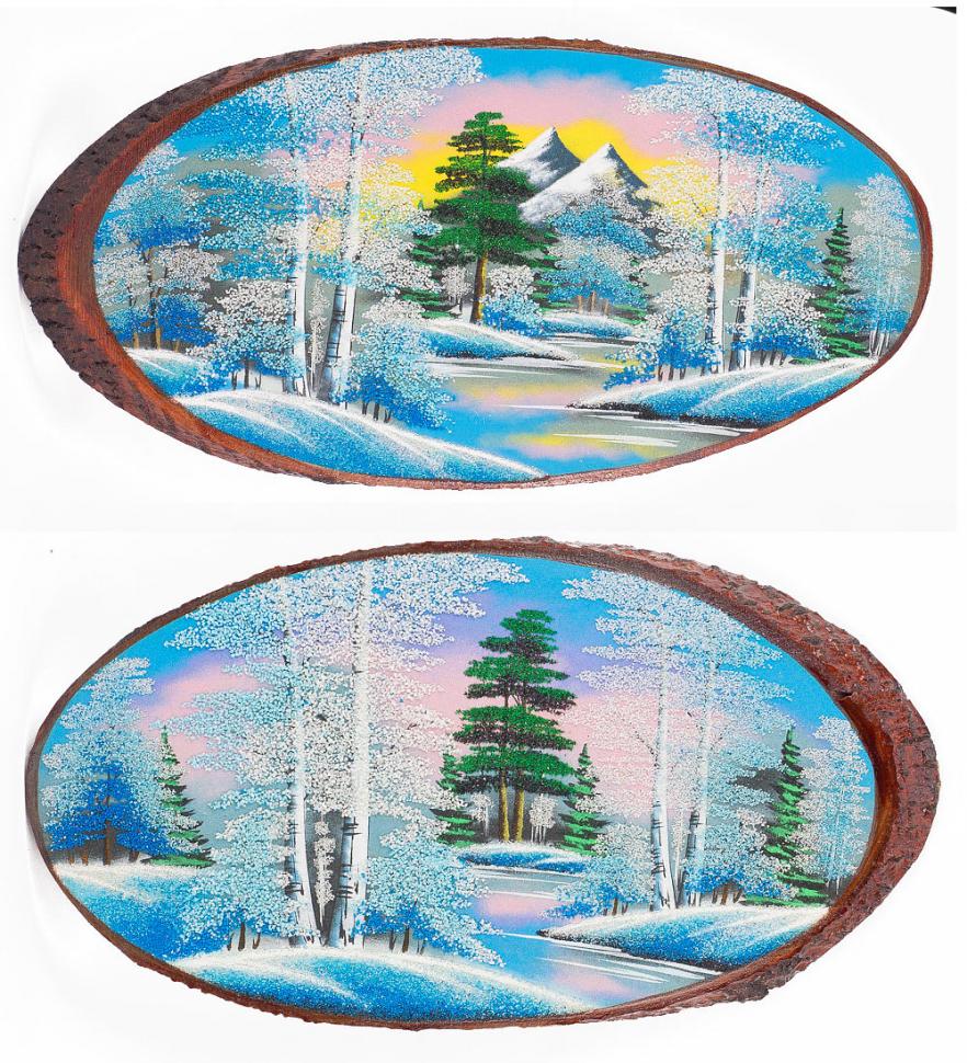 Панно на срезе дерева "Зима" горизонтальное 60-65 см каменная крошка фото 1 — 