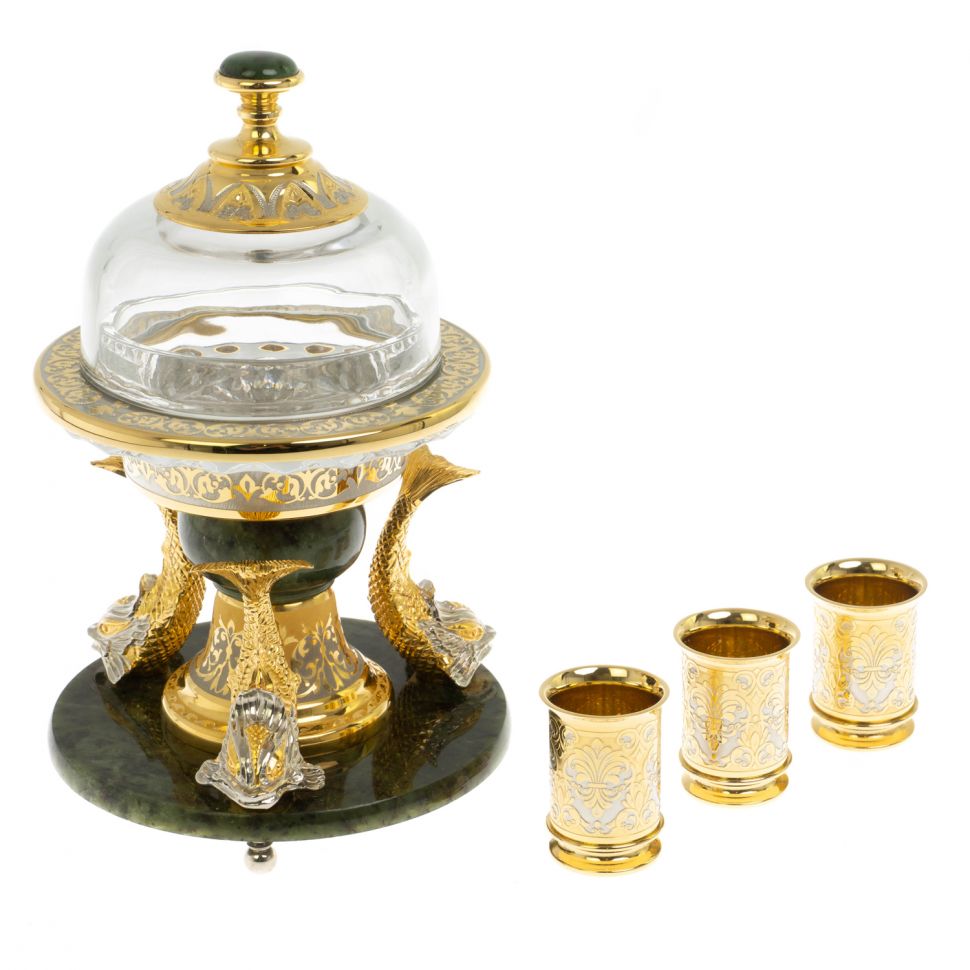 Икорница с тремя стопками "Три кита" нефрит фото 1 — 