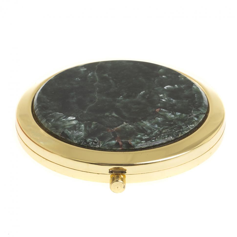 Зеркало круглое из камня серафинит цвет золото фото 1 — 