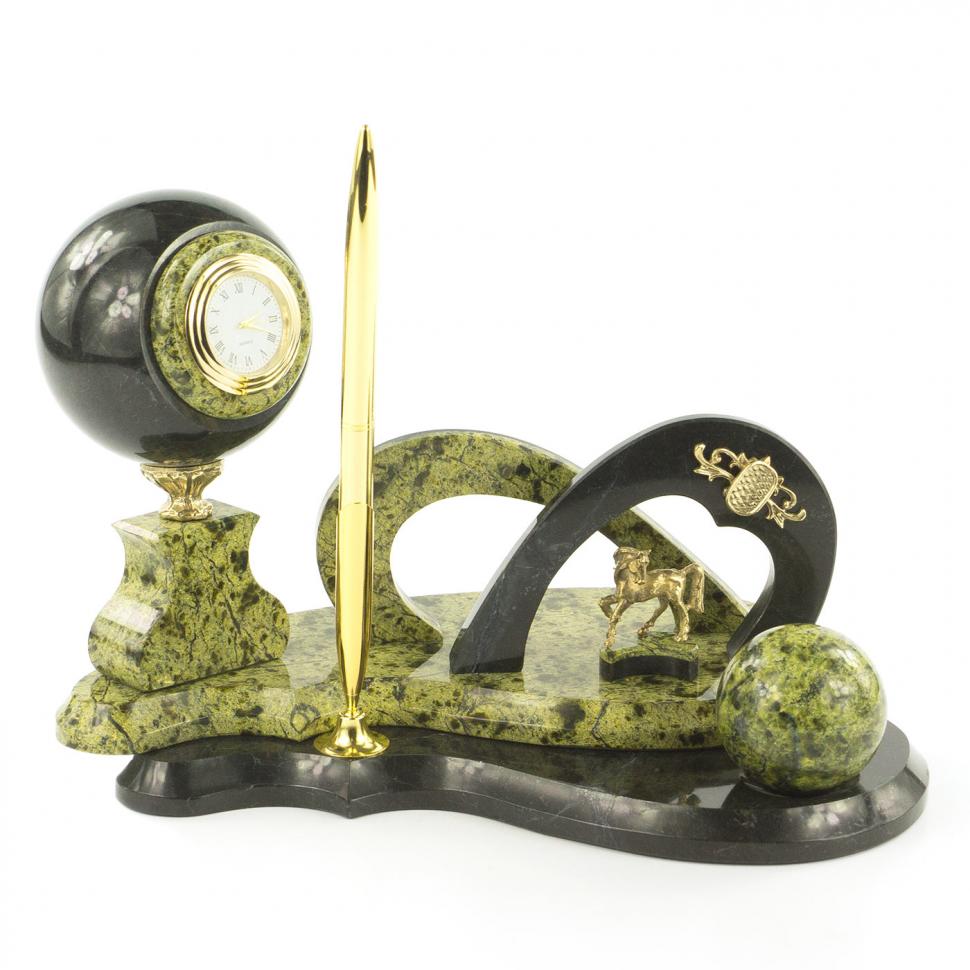 Письменный набор "Подкова" камень змеевик с шаром антистресс фото 1 — 