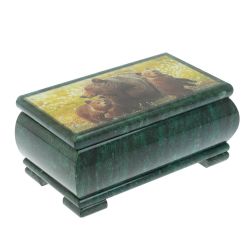 Шкатулка &quot;Медведица с медвежатами&quot; из змеевика 18х10х8,5 см — 