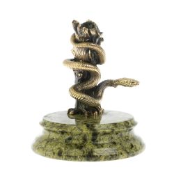 Статуэтка подставка под ручку &quot;Змея на дереве&quot; змеевик бронза — 