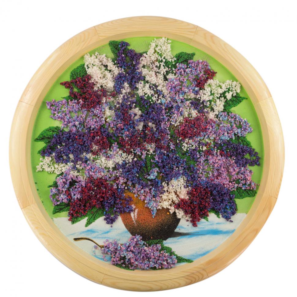 Панно из каменной крошки "Букет сирени" на настенной тарелке 50 см фото 1 — 