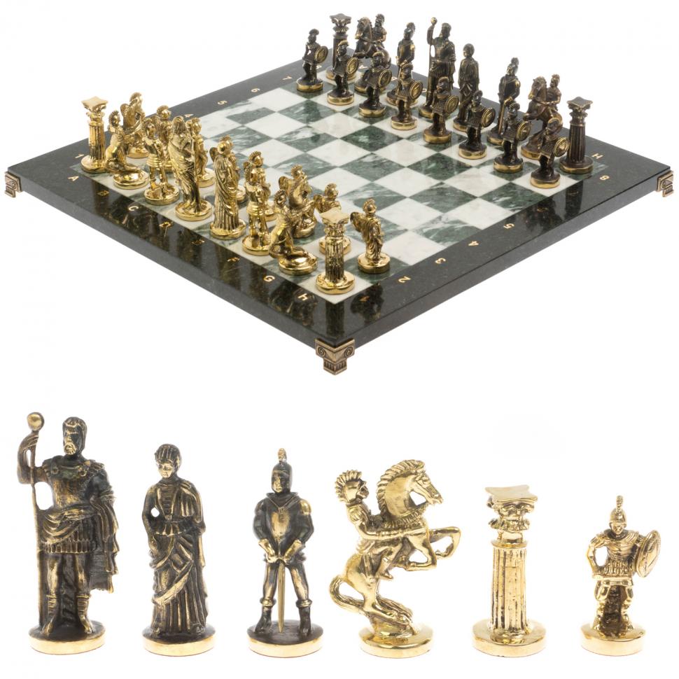 Шахматы "Римские" бронза доска 44х44 см шабровский змеевик фото 1 — 
