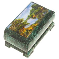 Шкатулка с иллюстрацией &quot;Летний пейзаж&quot; камень змеевик 17,5х9,5х7,5 см — 