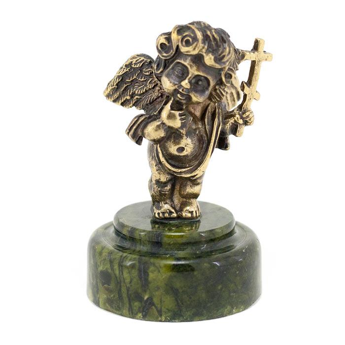 Статуэтка "Ангелок с крестом" из бронзы и змеевика фото 1 — 