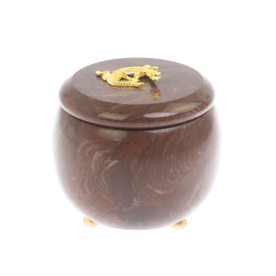 Шкатулка круглая "Ящерица" из лемезита 8х8х7,5 см фото 1 — 