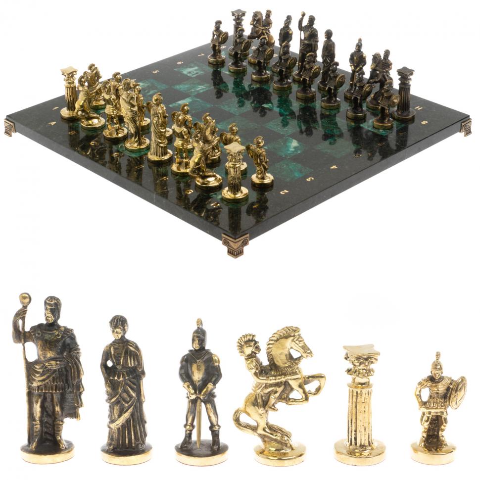 Шахматы "Римские" из бронзы и шабровского змеевика 44х44 см фото 1 — 