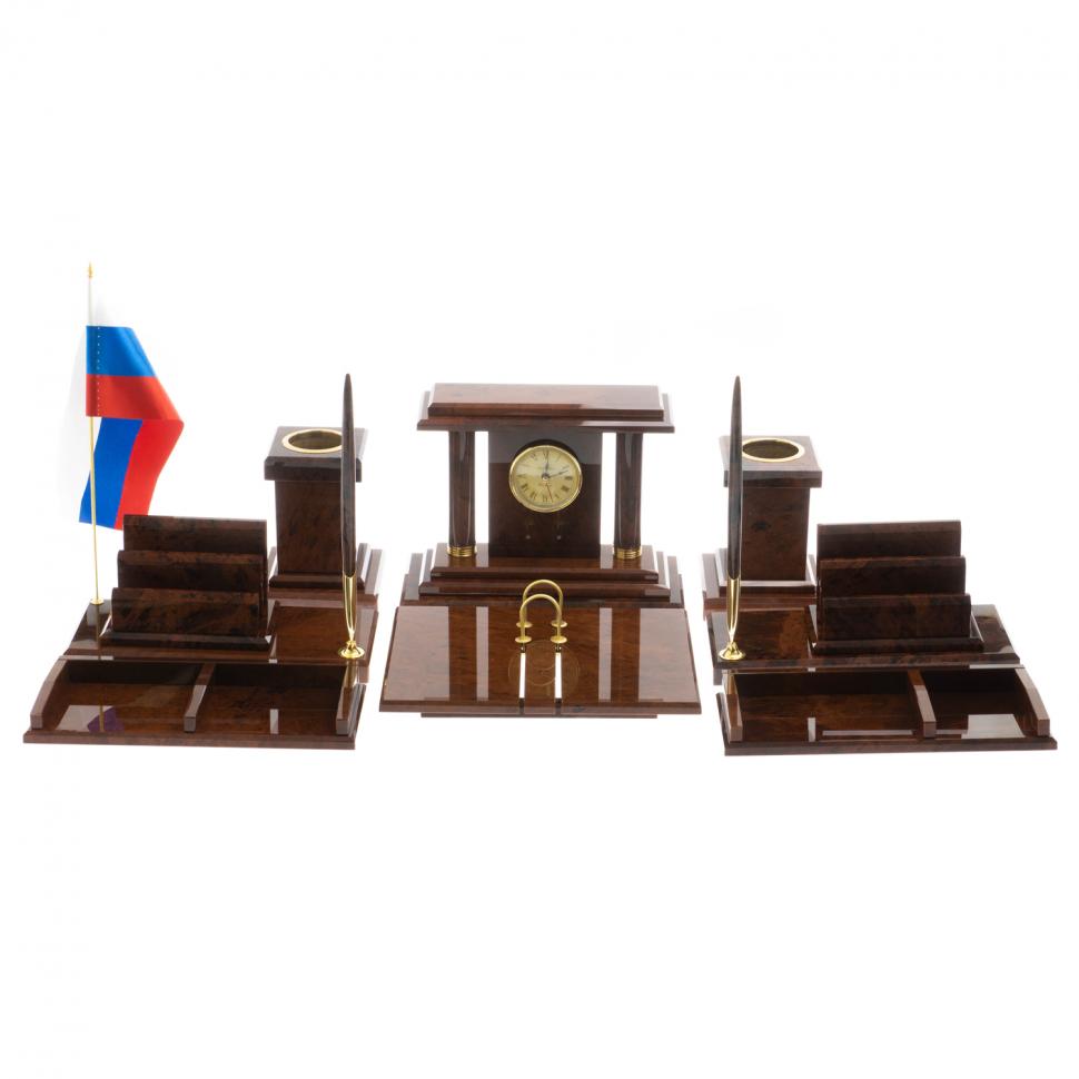 Настольный набор "Кабинетный" камень обсидиан коричневый фото 1 — 