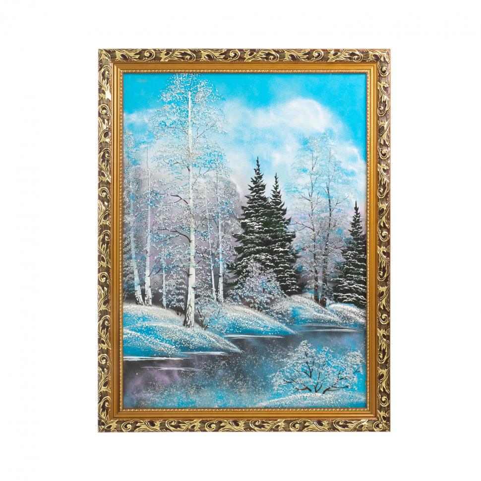Картина из каменной крошки "Зимний пейзаж" багет 58х78 см фото 1 — 