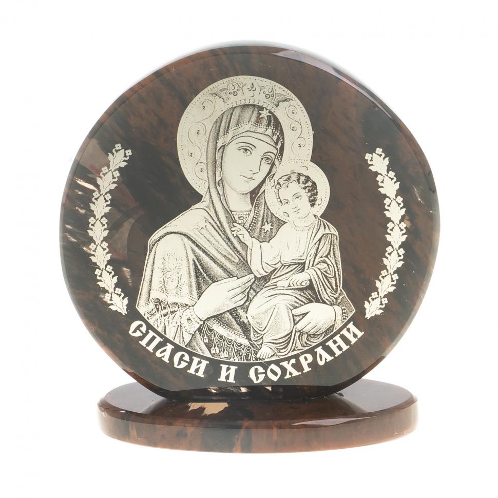 Икона настольная "Казанская БМ" камень обсидиан 6х2,5х6,5 см фото 1 — 