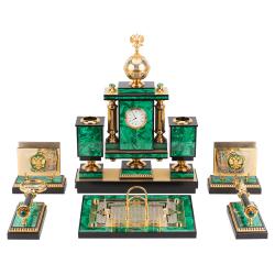 Настольный набор &quot;Держава&quot; камень малахит Златоуст — 