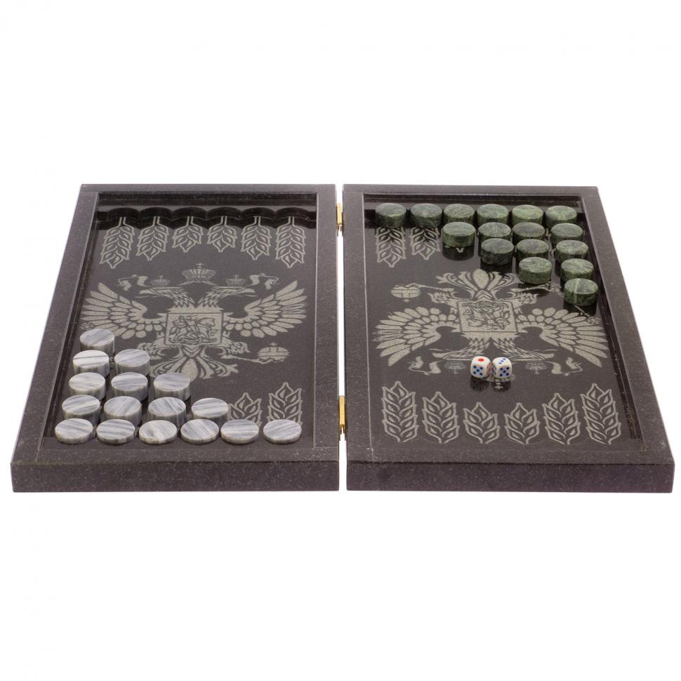 Нарды с гравировкой "Орел / герб РФ" камень гранит фото 1 — 