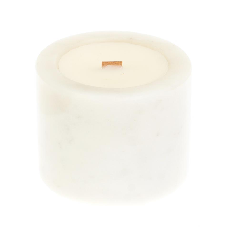 Свеча ароматическая из белого мрамора "Тыквенно-карамельный хруст" фото 1 — 