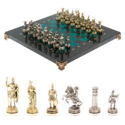 Шахматы &quot;Римляне&quot; фигуры золото / серебро доска 28х28 см из змеевика — 