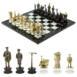 Шахматы подарочные &quot;Железнодорожники&quot; из бронзы и мрамора доска 48х48 см — 